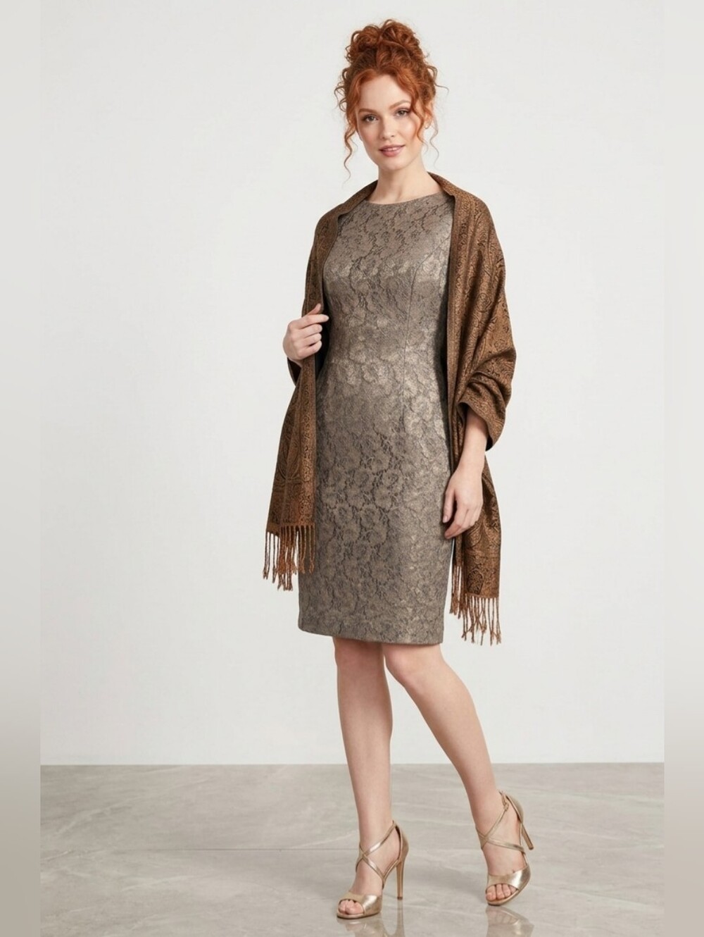 NWT White House Black Market Pewter Lace Sheath Dress
